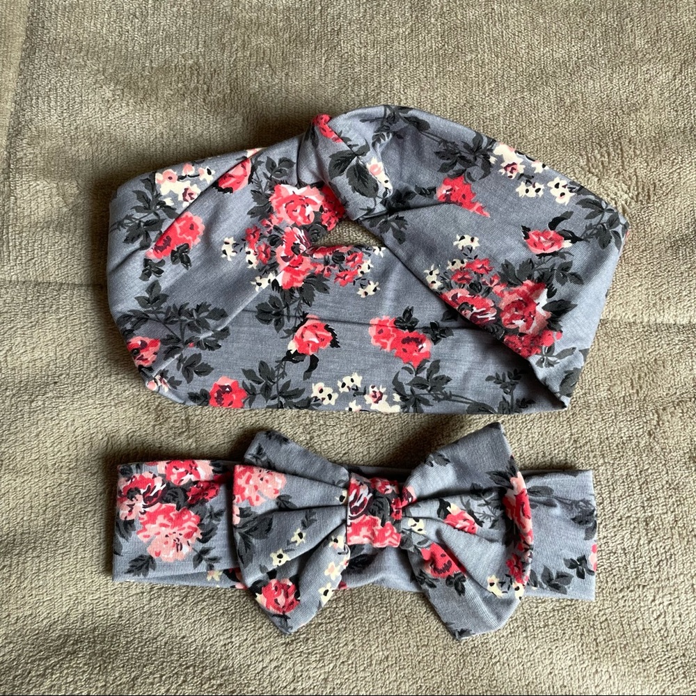 Mommy and Me Grey Floral Matching Headbands